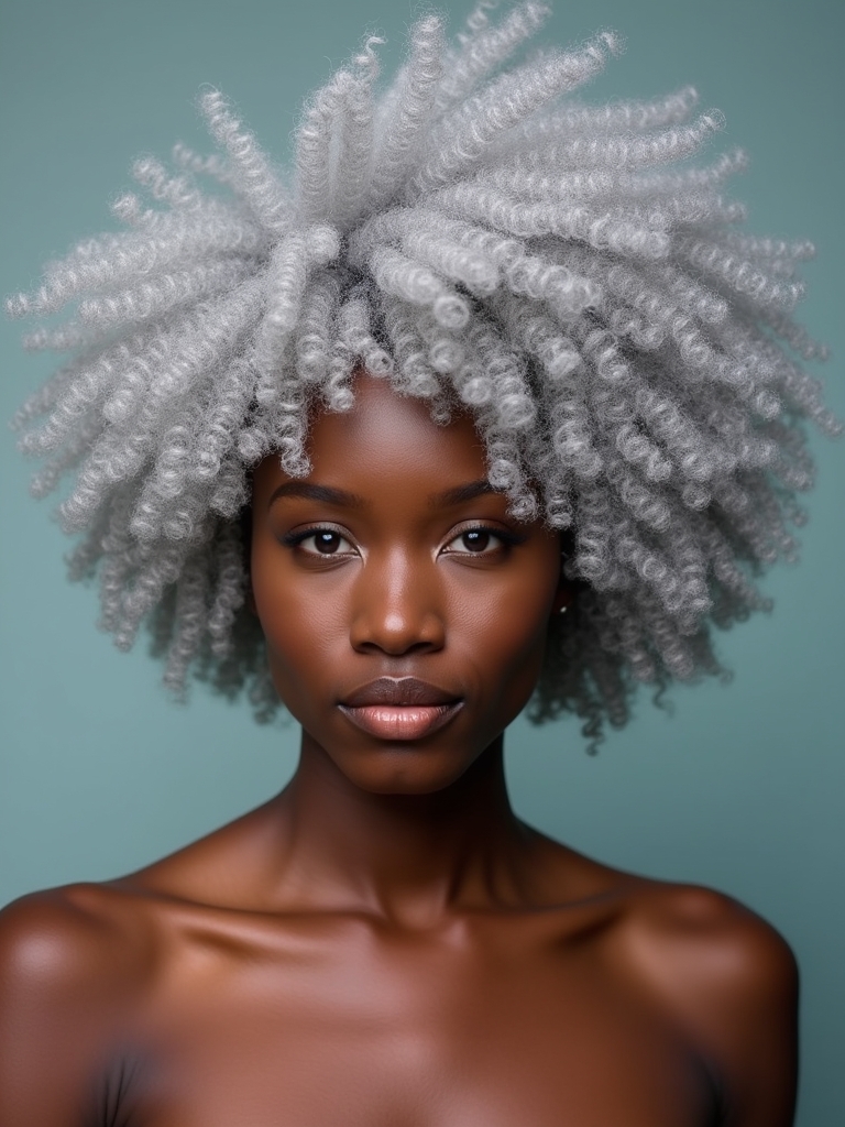 Silver Hairstyle on Dark Skin: Silver Afro