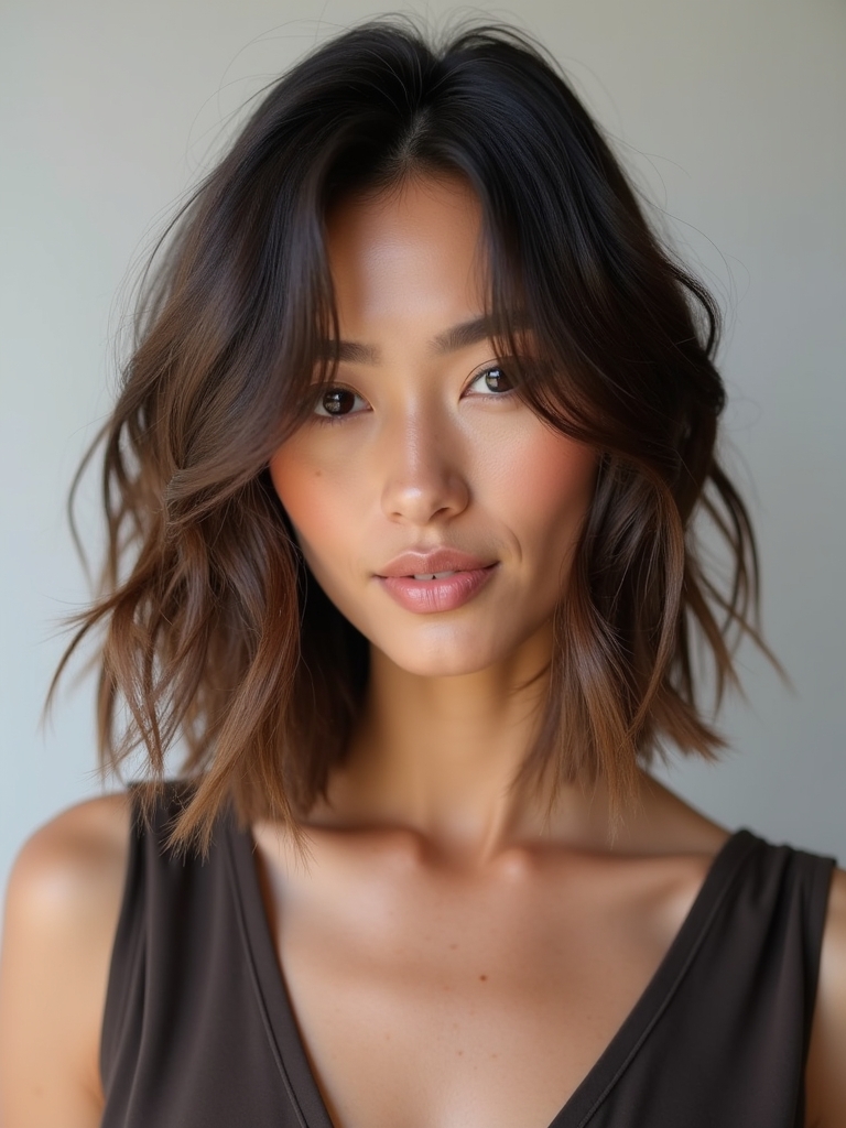Shoulder Length Lob with Curtain Bangs for Thin, Fine Hair